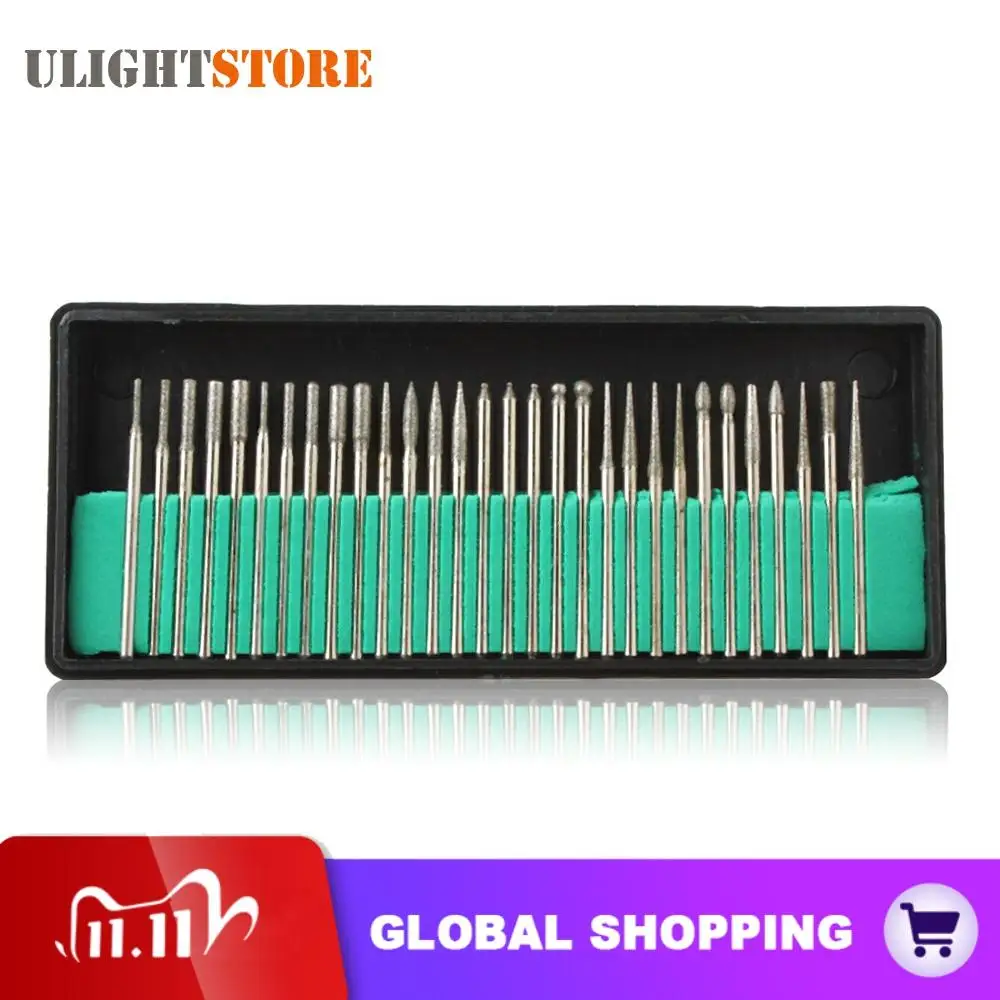 

30pcs! Diamond Burr Drill Bits Kit For Electric Drills Grinding Engraving Carving Rotary Tool Set
