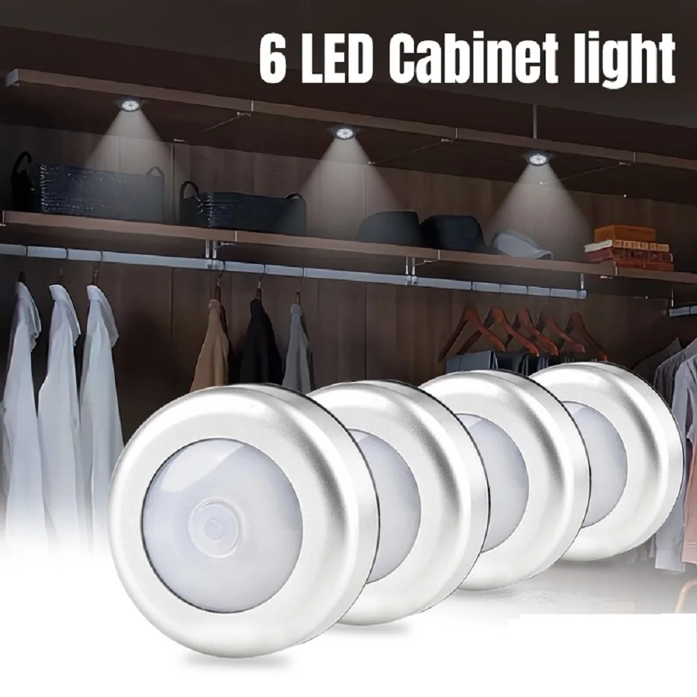 

6 LEDs Cabinet Lights Closet Light 1/2/4 Pcs Wireless Button Control Battery-powered New Super Bright Cabinet Light Night Lights