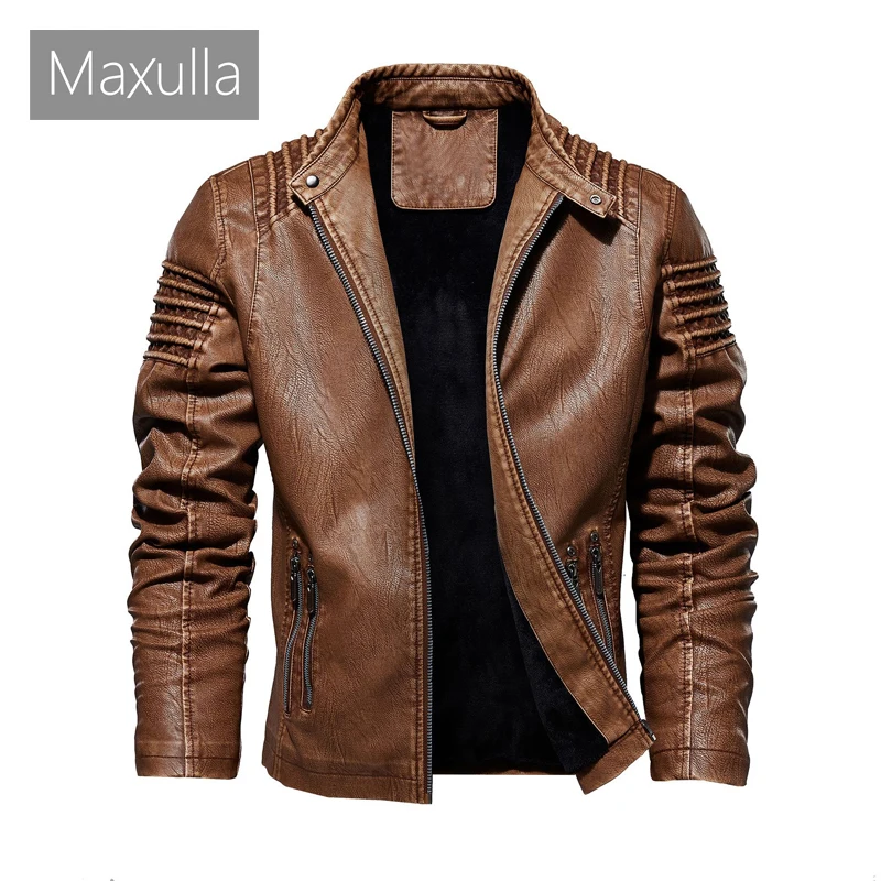 Maxulla зимние мужские Куртки из искусственной кожи повседневные мужские теплые мотоциклетные кожаные куртки мужские облегающие байкерские кожаные куртки одежда 5XL