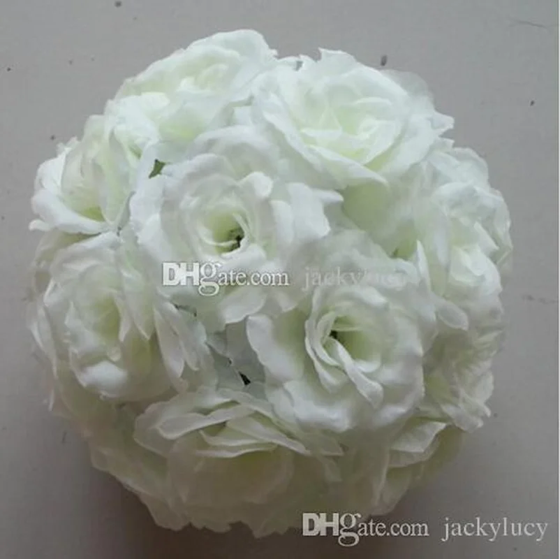 Upscale White Artificial Rose Silk Flower Ball Hanging Kissing Balls 30cm 12 Inch Dia Ball For Wedding Party Decoration Supplies