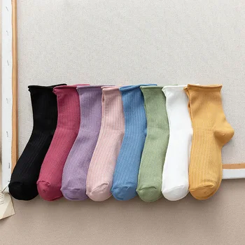 

Long Socks Women Cotton Stripe Woman Sock Happy Solid Color Standard Sox High Quality Ladies Spring Autumn Trendy Lady Sokken