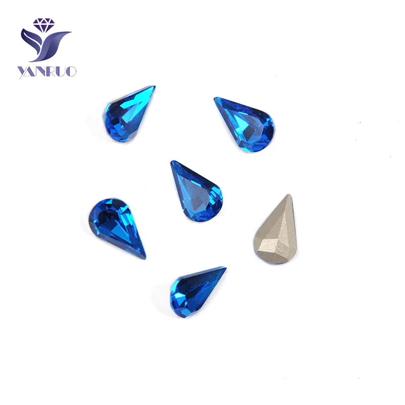 Capri Blue Yanruo 4320 Груша Падение Топ кристаллы Камни шитье Стекло Коготь остроконечные Стразы искусственные драгоценные камни для одежды ткань обувь - Цвет: Capri Blue