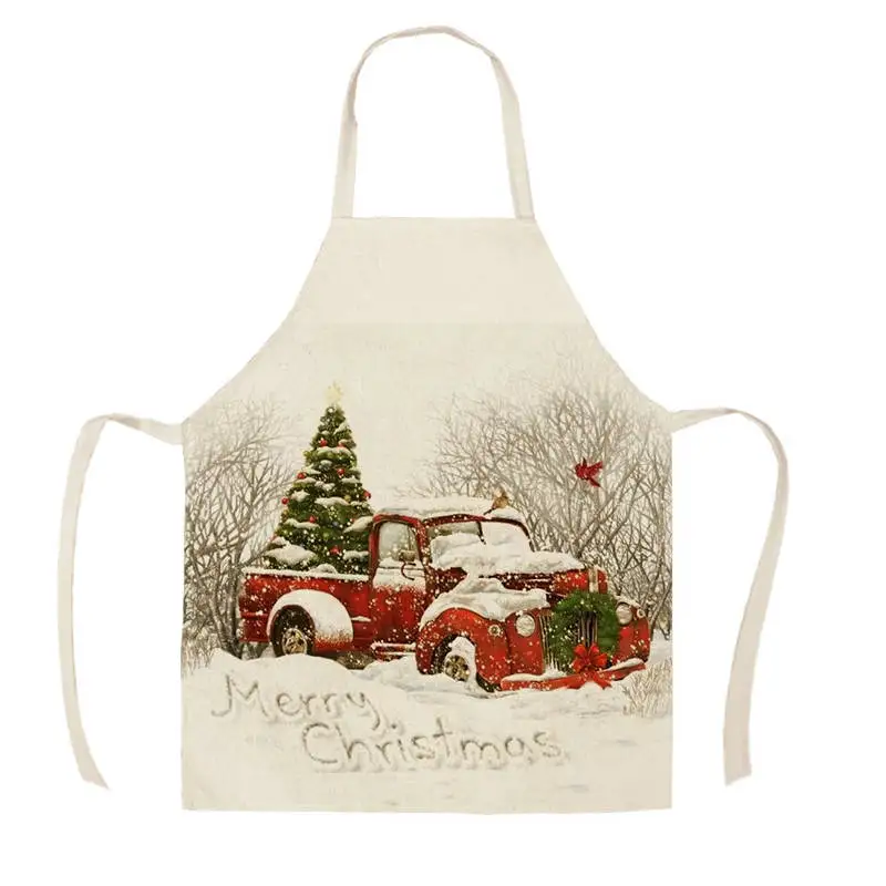 Merry Christmas Car Tree Red Plaid Kitchen Aprons for Woman Man Home Cooking Baking Shop Cleaning Cotton Linen Apron WQi856