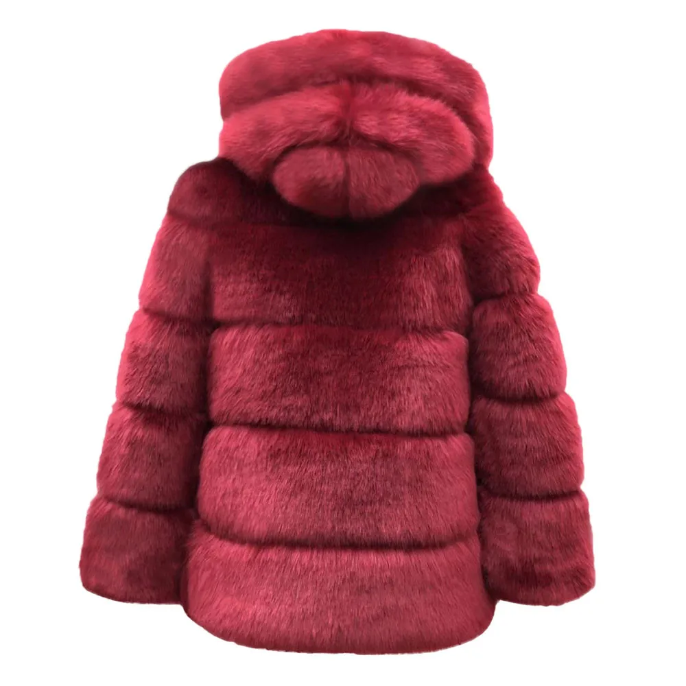 Новые женские пальто из лисьего меха, женские зимние куртки с капюшоном из искусственного меха, модные женские теплые пальто, женская плотная Верхняя одежда#1021