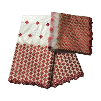 

White&Red High Quality Bazin Riche Getzner Latest Nigerian Lace Fabric 6 Colors French Tulle Lace African Clothing KRL-96842