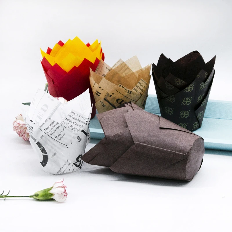 50pcs Tulip Flower Cupcake Liner Baking Cup For Wedding Party Caissettes Tulip Muffin Cupcake Paper Cup Oilproof Cake Wrapper