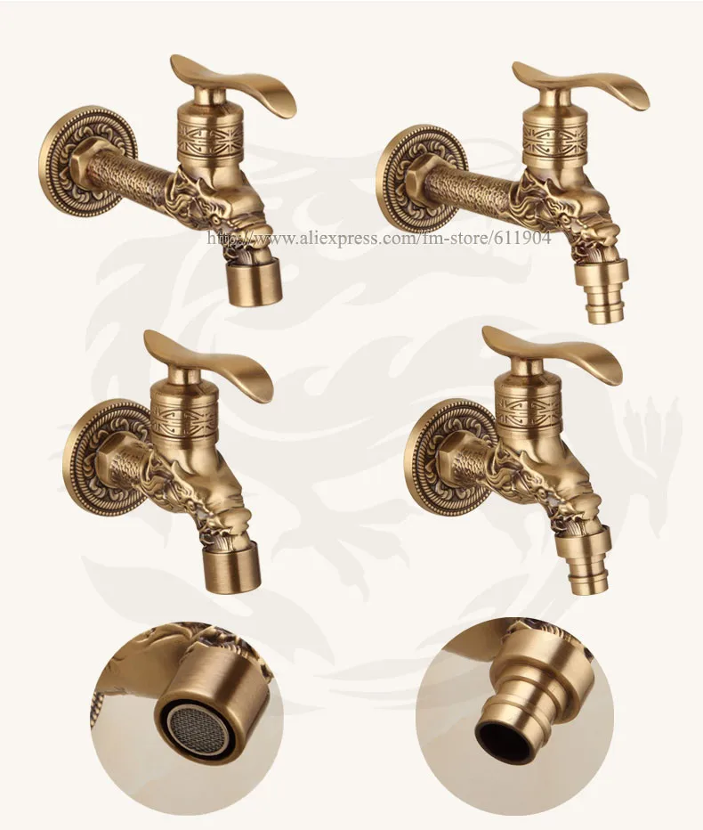 Antique Dragon Lever Handle Wall Mount Outdoor Garden Faucet Laundry Mop Sink Washing Machine Basin Faucets Hose Water Tap