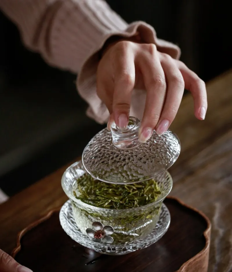 Цветочный стеклянный Gaiwan термостойкий чайный горшок для пуэр Gaiwan чашка чая нежный подарок чайные чашки