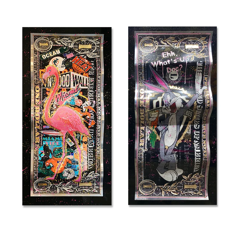 Red Flamingo Franc Rabbit Dollar Abstract Art Graffiti Print on Canvas Money Picture Wall Painting Poster Living Room Decoration
