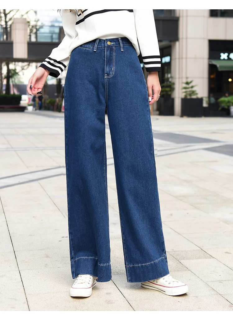 Vintage high waist jeans woman Full Length demin pants trousers Washed plus size jeans Straight blue fashion winter autumn new