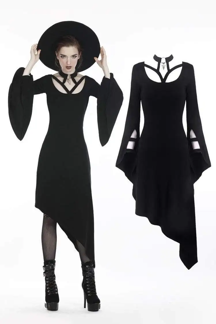 Darkinlove женские панк Холтер Бабочка рукавом асимметричный подол платья DW254