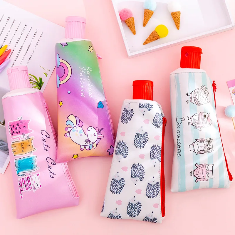 

Toothpaste Pencil Case School Unicorn Cat PencilCases for Boy Girl Stationery Student Banana Zipper Pen Box Leather Pencil Bag