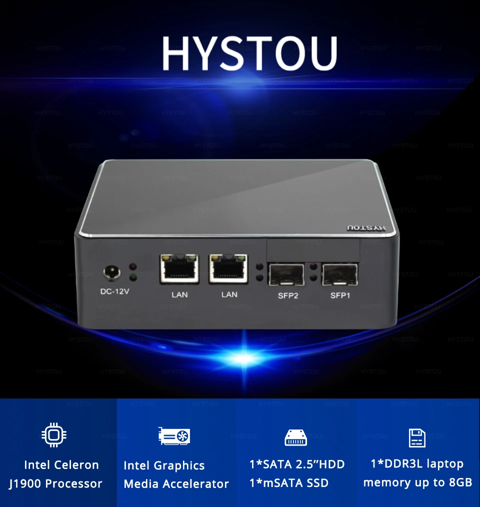 Hystou Celeron J1900 2* оптический волоконный порт мини ПК компьютер windows 10 микро компьютер Linux VGA неттоп волокно Gigabit Ethernet