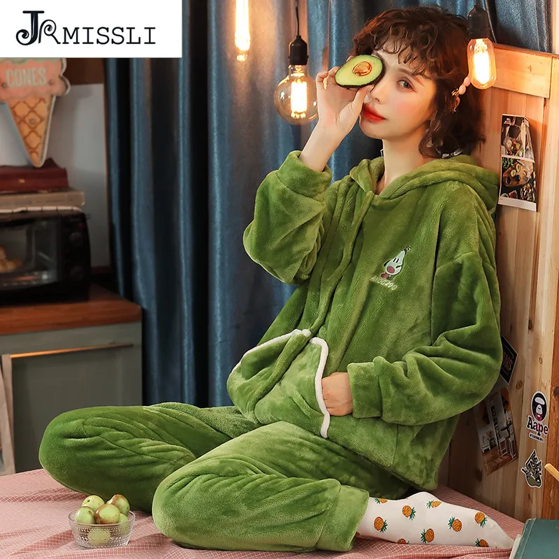 JRMISSLI ночное белье женский зимний коралловый флисовый комплект свободных пижам