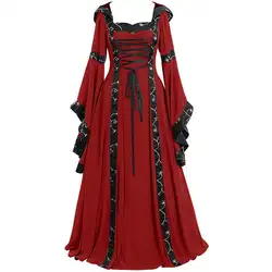 XUBA Для женщин средневековый ретро с капюшоном платье с квадратным вырезом с широкими рукавами для детей платье с широкой юбкой для