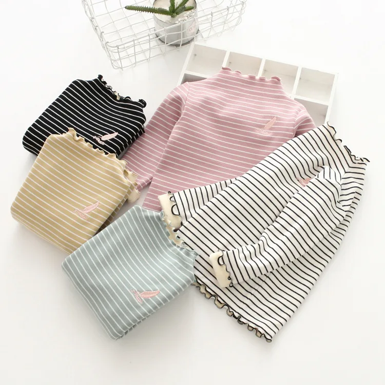 

2018 Winter New Style Korean-style Children Childrenswear Girls Embroidered Feather Super Soft Thick Frilled Base Shirt