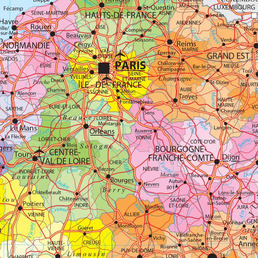 A2 Size Transportation Map of The France Wall Poster Non-smell Canvas Painting Travel School Supplies Home Decoration In French