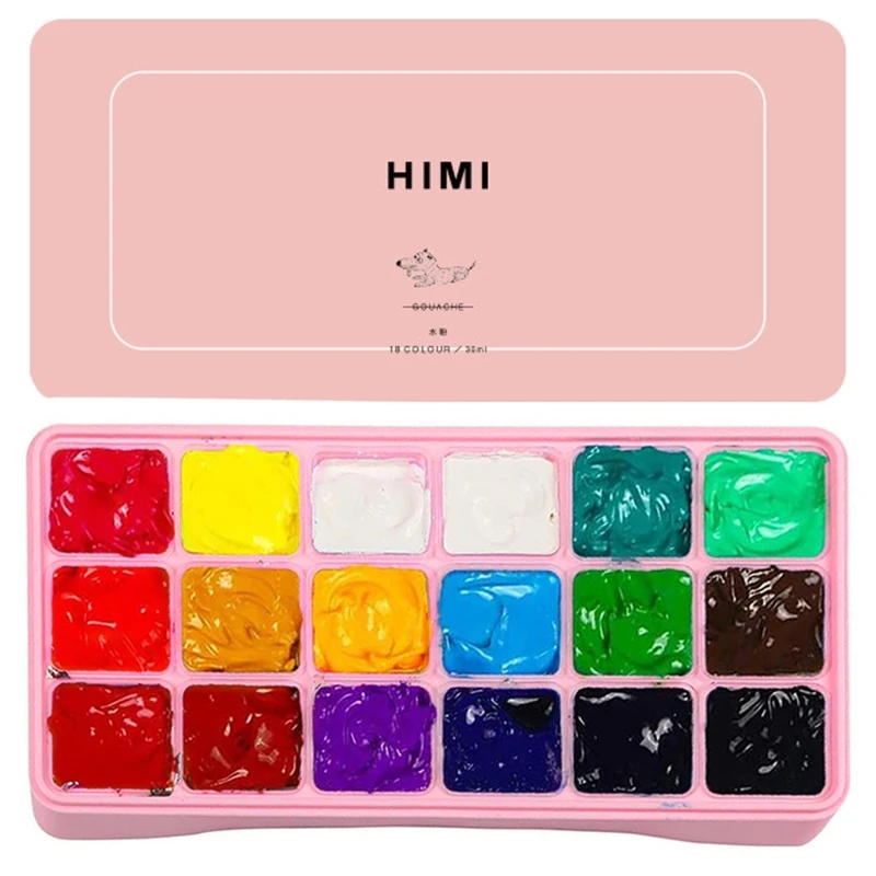 Gouache Paint Set 18 Vibrant Colors Non Toxic Paints with Portable Case Palette 1XCE