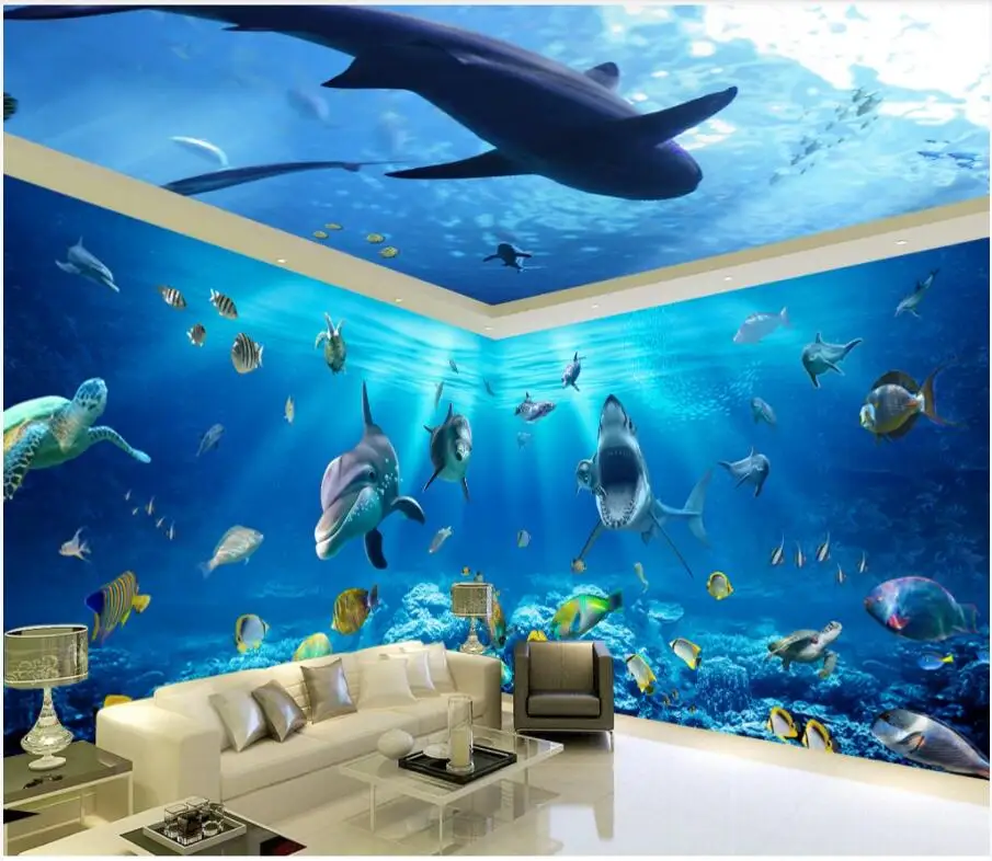 

3d room wallpaper custom photo Gorgeous sea World Shark Whole house wall home decor 3d wall murals wallpaper for walls 3 d