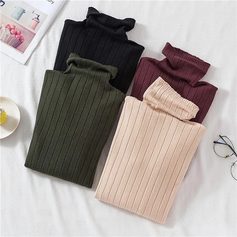 

Women's Turtleneck Tight-Fitting Knitted Bottoming Pullover Sweater 2020 Autumn Winter Solid Color All-Match Top Pull Femme