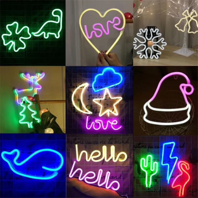 LED Flamingo Neon Lamp Modeling Night Light Ins Cactus Home Decoration Lamparas Cloud Moon Lamps Lightning Lampe Bedroom Decor