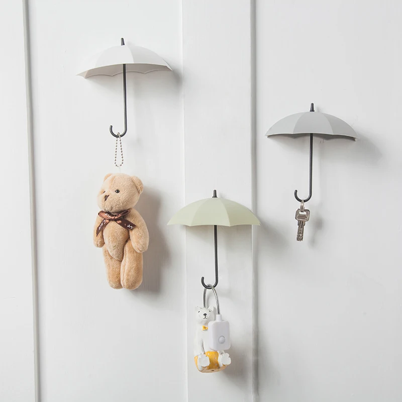 

3pcs Creative Umbrella Hook Storage Hook Free Nail Single Wall Hooks Small Decorative Home Decor Wall Hook Key Hair Pin Holder