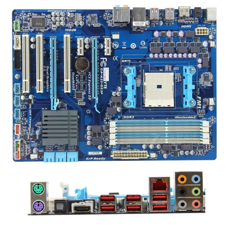 Для Gigabyte GA-A55-DS3P компьютера USB2.0 SATAII материнская плата FM1 DDR3 A55 настольная |