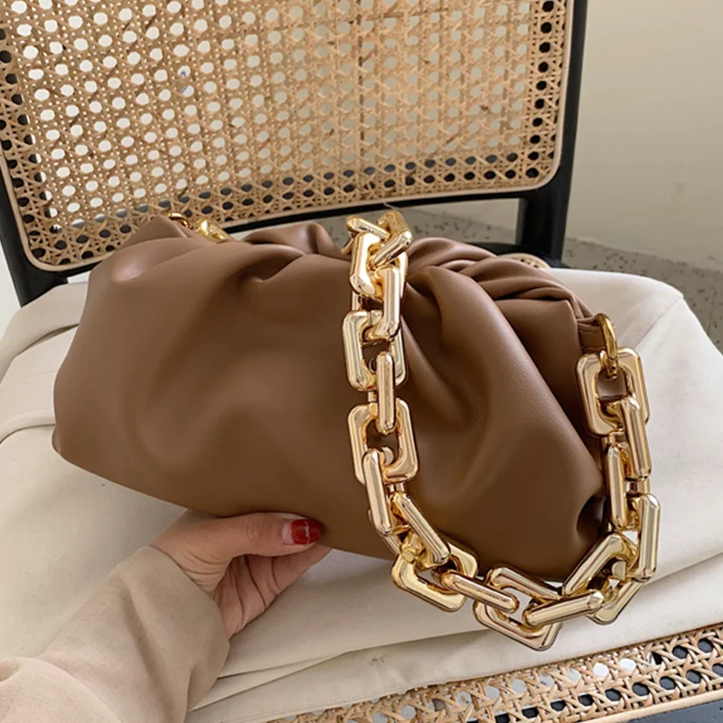 Gold Chain PU Leather Bag For Women Shoulder Bag Travel Hand Bag