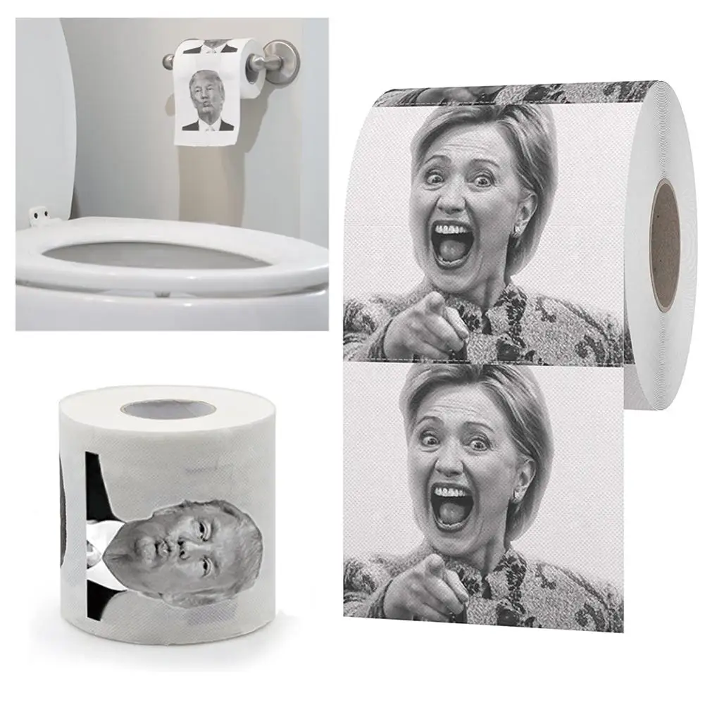 

1 Roll Funny Donald Trump Hillary Clinton Expression Printed Home Bath Toilet Roll Paper Tissue Soft Skin-friendly Toilet Paper