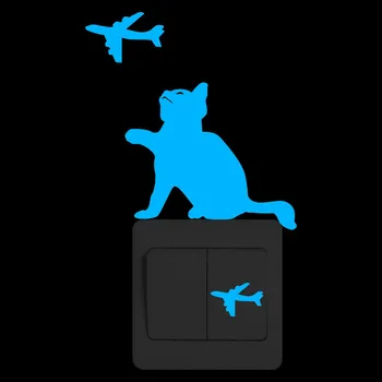 

Funny Cat and Airplanes Glow in the Dark Wall Switch Sticker Kids Room Restaurant Hotel Nursery DIY Decoration Luminous Stickers