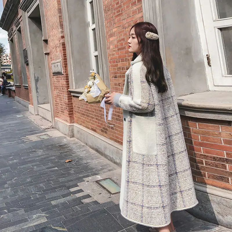 Women 2020 Autumn Winter Plaid Faux Mink Fur Coat
