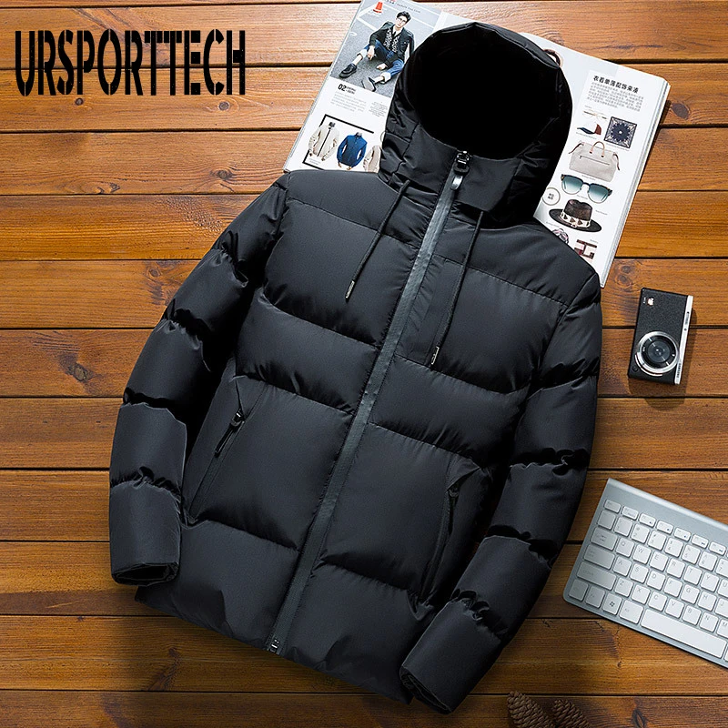 Winter Jacket Coats Mens Parka Quality Fashion Padded Outerwear Cotton New Zipper Solid
