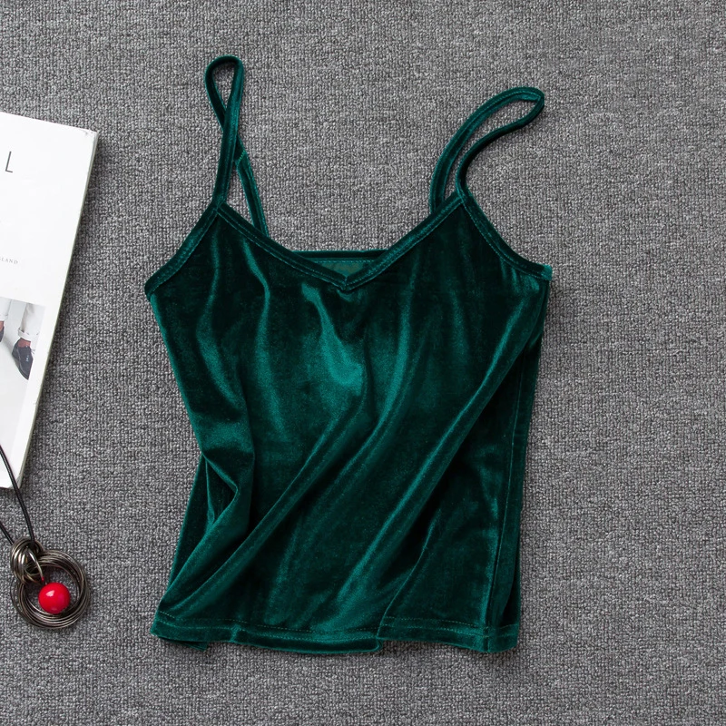 TWOTWINSTYLE Velvet Spaghetti Strap T-Shirt Women V Neck Sexy Tank Vest Tops Female Sleeveless Basic T-shirts Large Size Summer