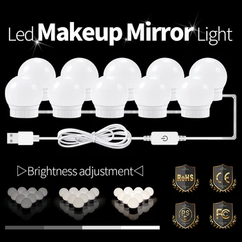 

LED Vanity Mirror LED Lamp 12V USB LED Hollywood Makeup Lights Dressing Table Mirror Light Bulb US EU Plug Dimmable Wall Lamp