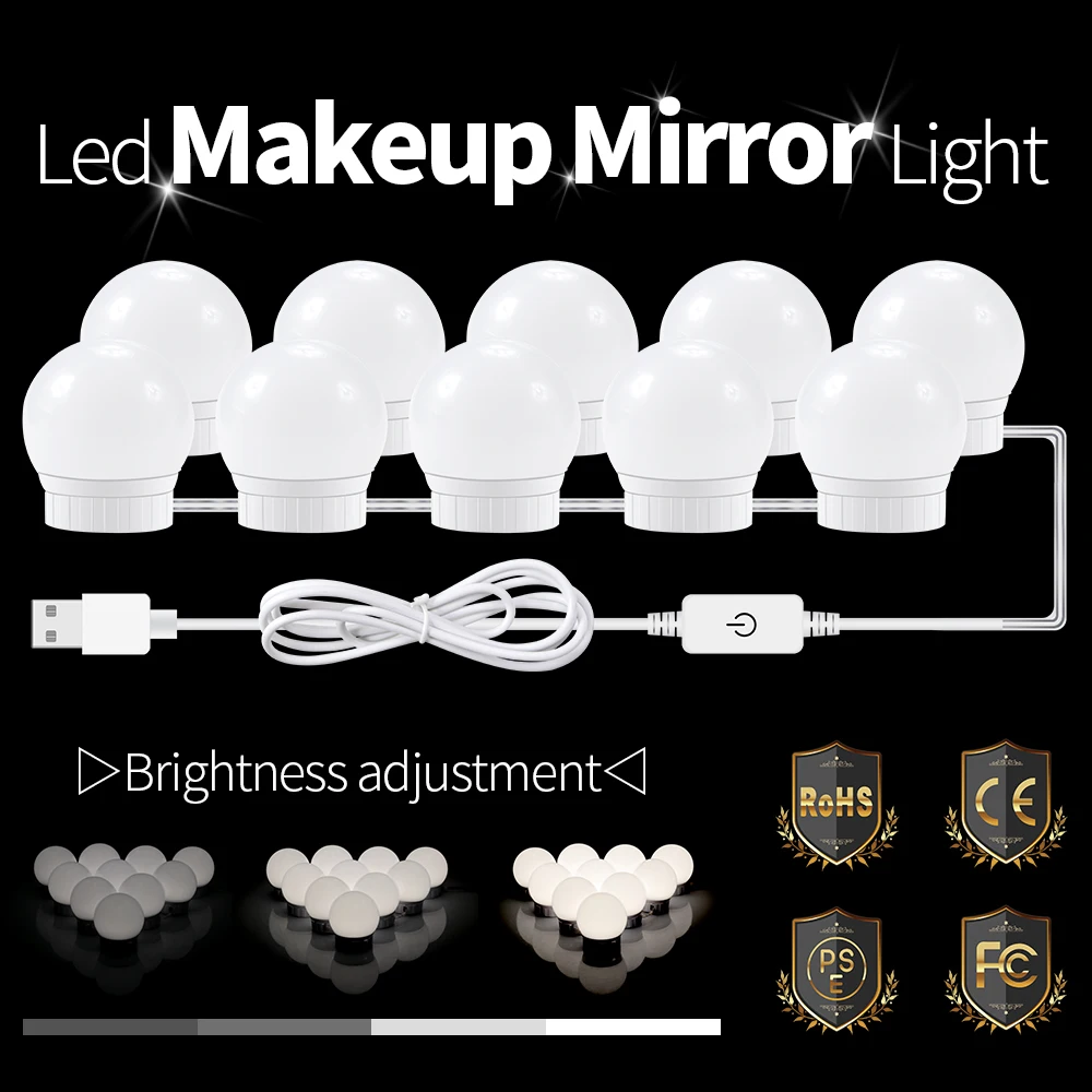  LED Vanity Mirror LED Lamp 12V USB LED Hollywood Makeup Lights Dressing Table Mirror Light Bulb US  - 4000141342369