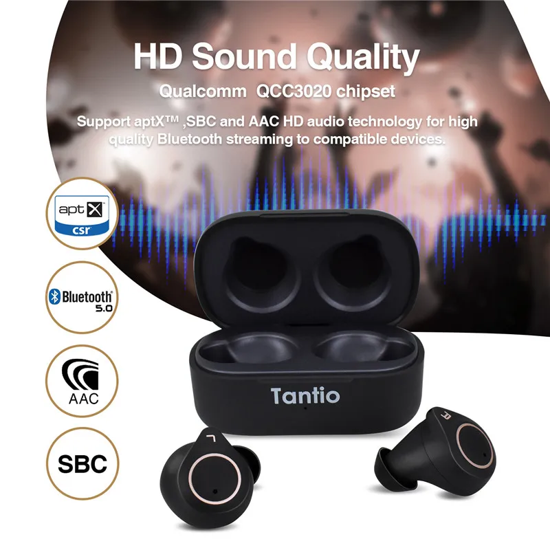 Беспроводные наушники Tantio W1 Qualcomm APTX HiFi водонепроницаемые сенсорные