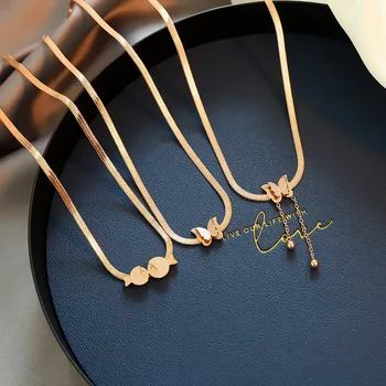 

Titanium Steel Necklace Women's Butterfly Tassels Pendant Simple Elegant