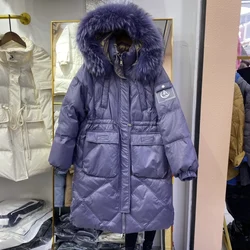 여성용 90% 화이트 덕 다운 재킷, 중간 길이 큰 퍼 칼라 파카 코트, 한국 루즈 두꺼운 재킷 코트, 2023 겨울 신상