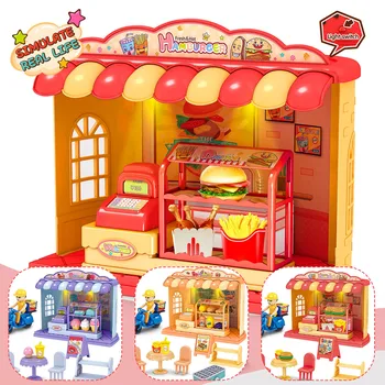 

Kids Assemblable Mini Simulation Store Shop Playset Pretend Play Toys with LED Light for Children Toddlers Christmas Gift