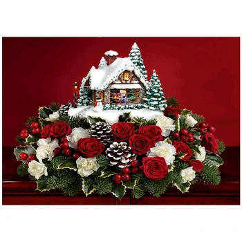 

2019 new arrived 5d diy Diamond Painting snow house with rose diamond Painting Diamond Embroidery Cross stitch home Decor