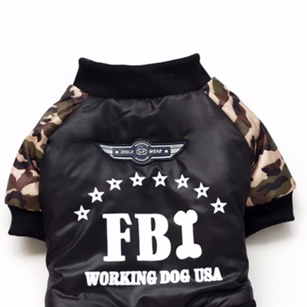 Зимняя Теплая Одежда для собак, четыре ноги, пальто для собак, одежда для собак, камуфляжный костюм с надписью FBI, комбинезон, хлопковое
