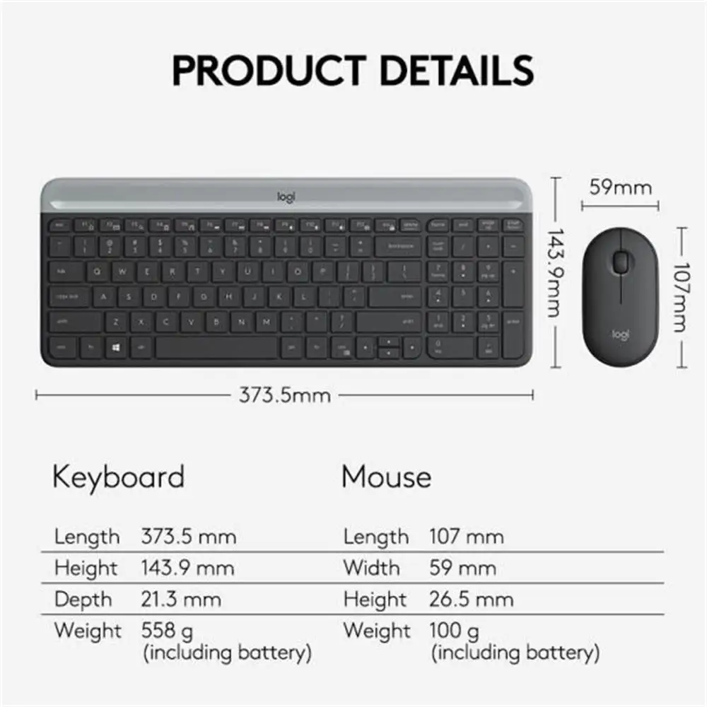 Logitech MK470 Slim 2 4G ультратонкий бесшумный набор оптической мыши 1000DPI для ПК Windows