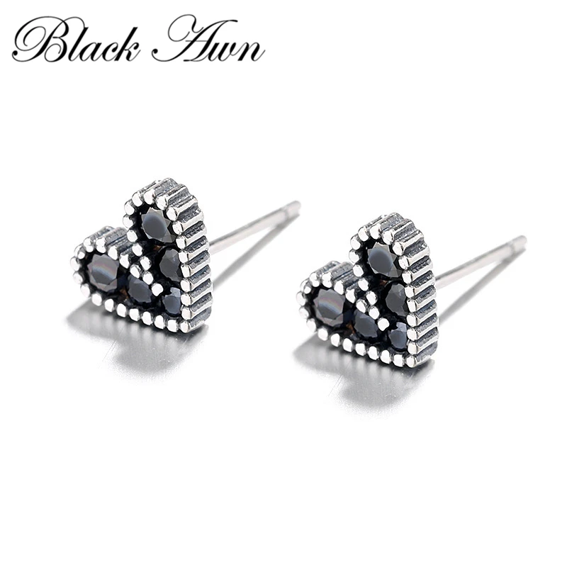 

2020 New Black Awn Romantic 925 Sterling Silver Jewelry Natural Heart Party Stud Earrings for Women Bijoux I187