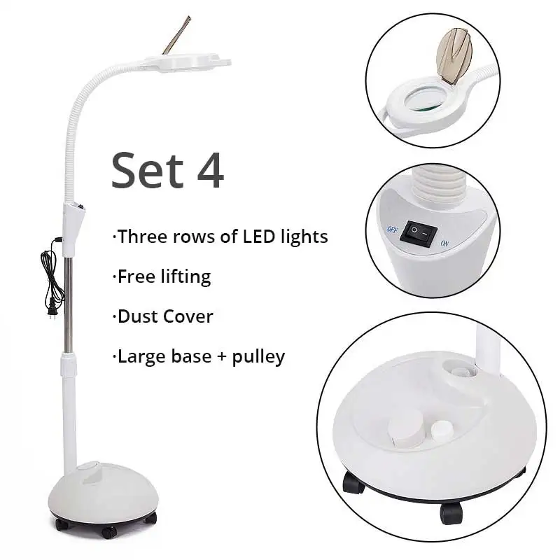 Set 4 220V 3X Circline светодиодный светильник увеличительное Стекло холодной вытертые штаны Управление пол бестеневые лампа лупа для Красота для салонов ногтей и тату - Цвет: Set 4