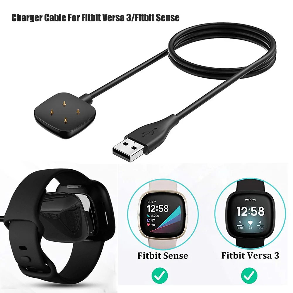 

1m Charger Cable For Fitbit Versa 3 Replacement USB Charging Cable Cord Clip Dock Accessories For Fitbit Sense Versa3 Smartwatch