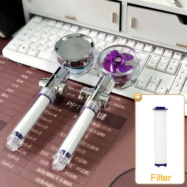 2021 Shower Head Water Saving Flow 360 Degrees Rotating With Small Fan ABS Rain High Pressure spray Nozzle Bathroom Accessories AA Purple 1x Filter