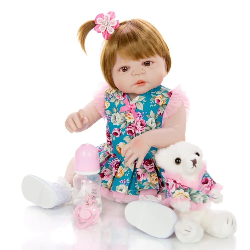 

Silicone Reborn Dolls brown hair Baby Girls simulation Toys for Children Vinyl Real Lifelike Bebe reobrn Games Play Toys gift