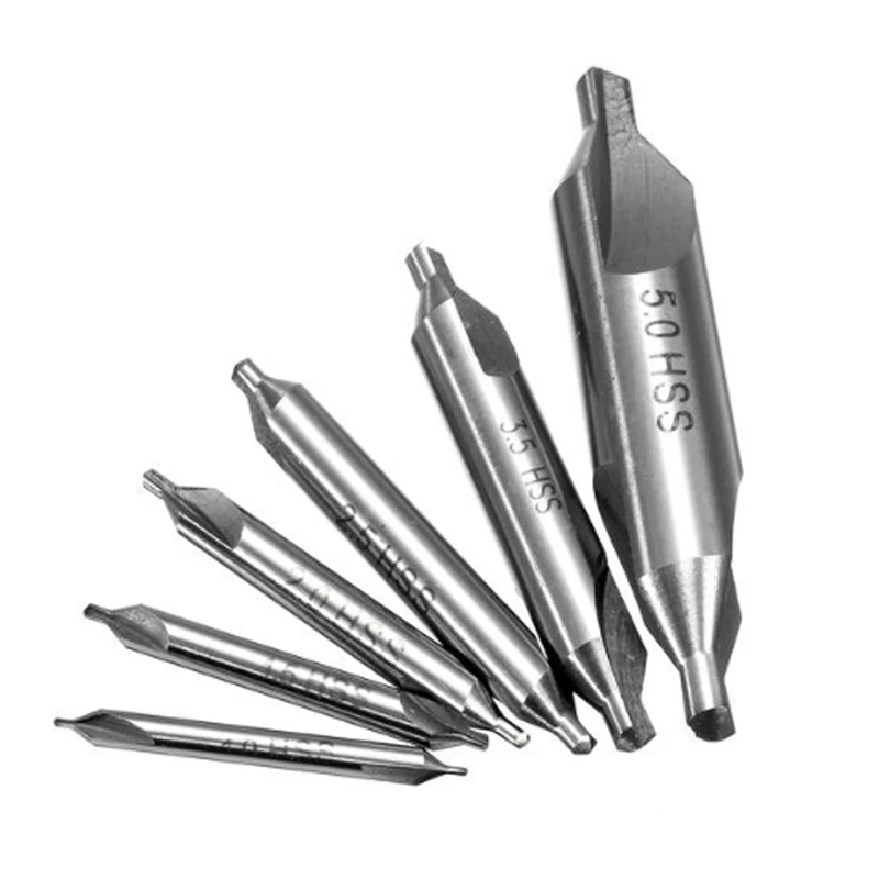 

6pcs HSS Combined Center Drills 60 Degree Countersinks Angle Bit Set 1.0mm 1.5mm 2.0mm 2.5mm 3.5mm 5mm Metal Drill Bit 4.7