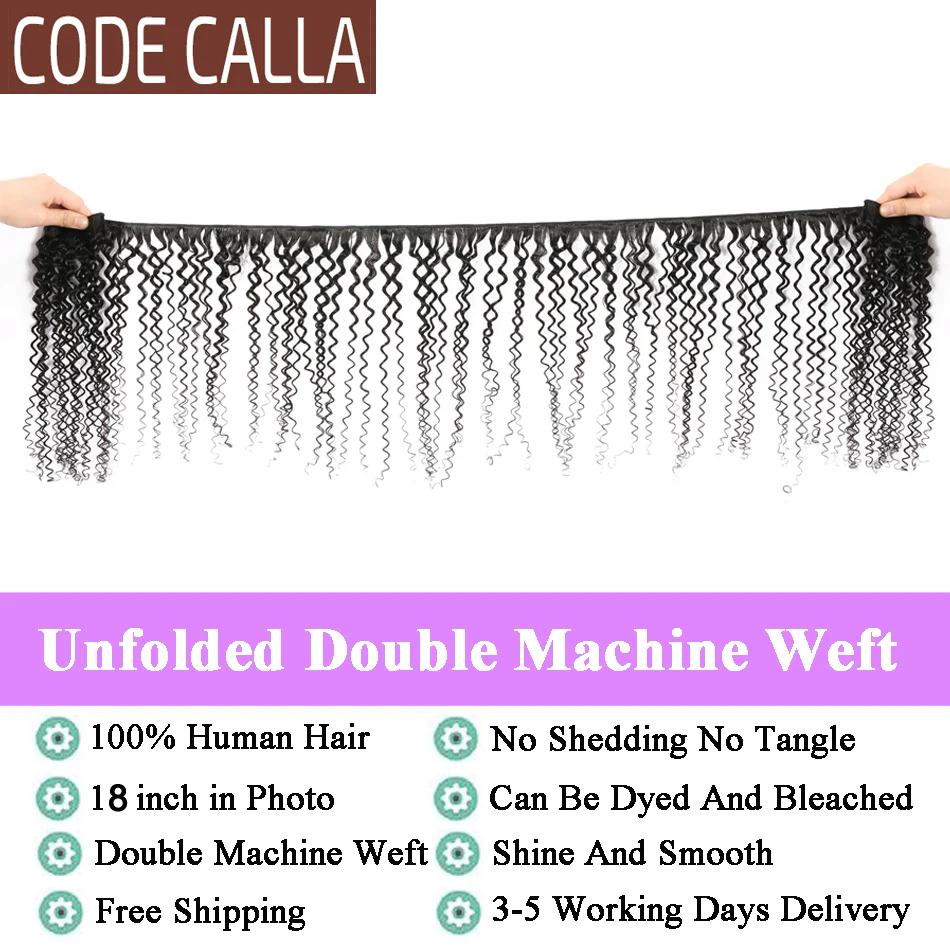  Code Calla Kinky Curly Hair Weave Bundles Brazilian Remy Human Hair Bundles Deal Natural Black Colo