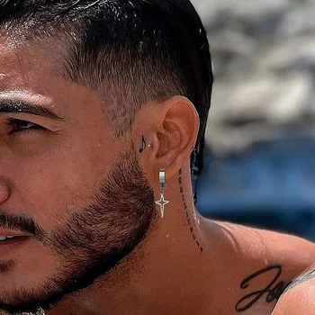 Star Hoop,Stainless Steel Star Earring, Polaris Dangle Hoop Earring, Stars Charm Earrings For Men Women Jewelry